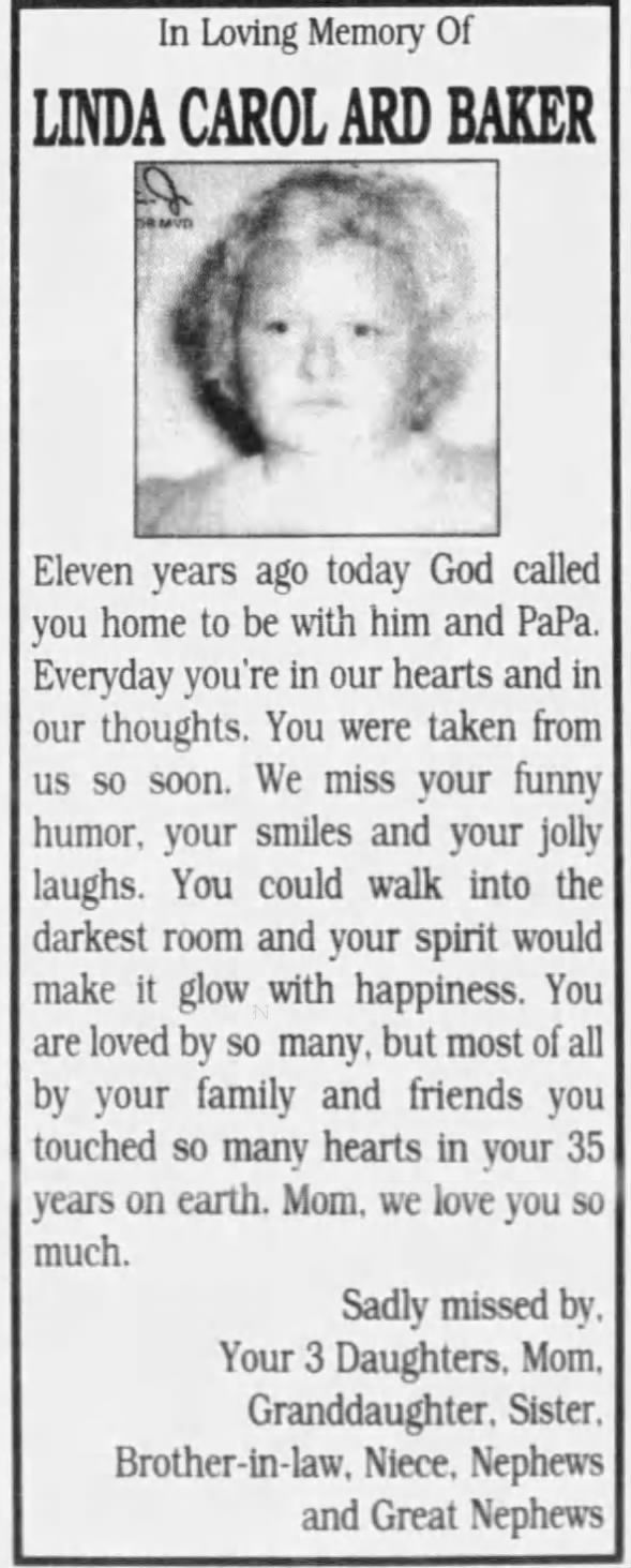 In loving memory Linda Carol Ard Foxworth Baker